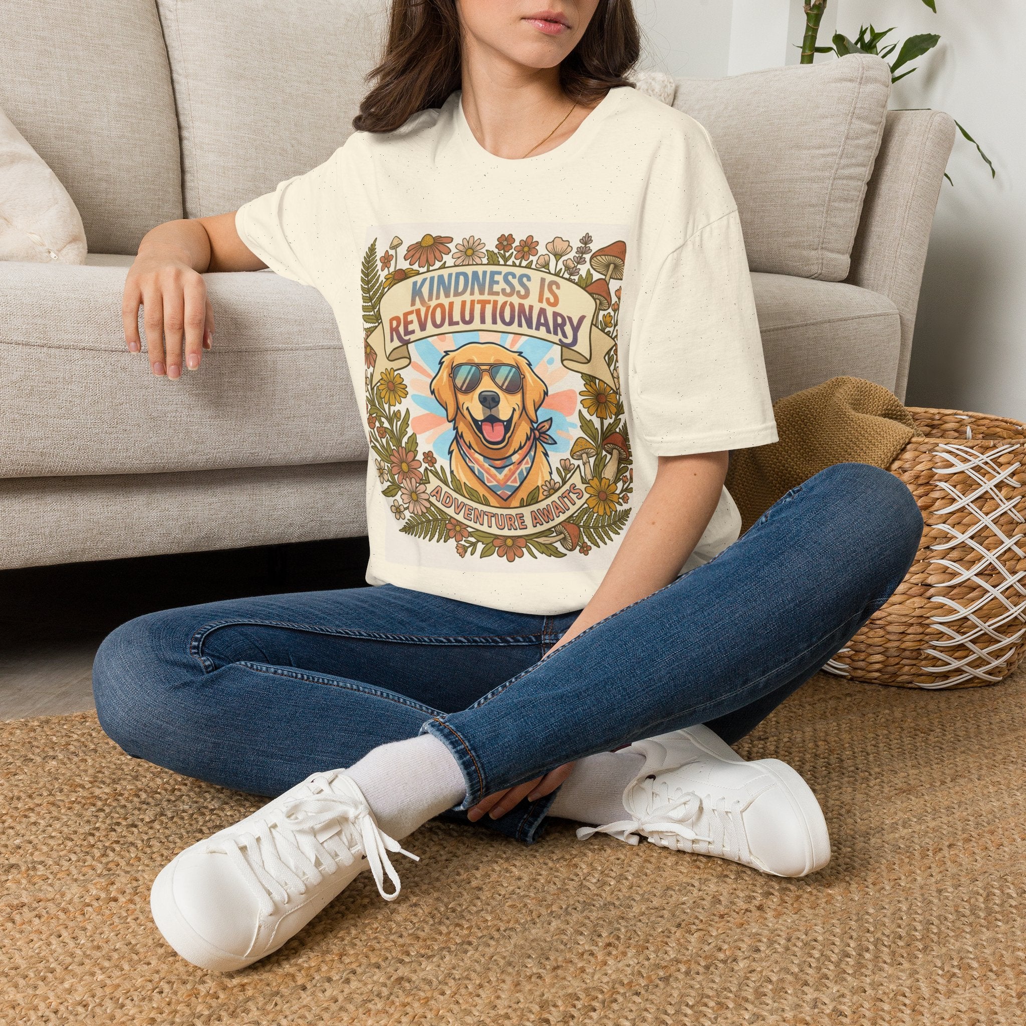 Kindness Is Revolutionary Graphic T-Shirt — Retro Dog Floral Design