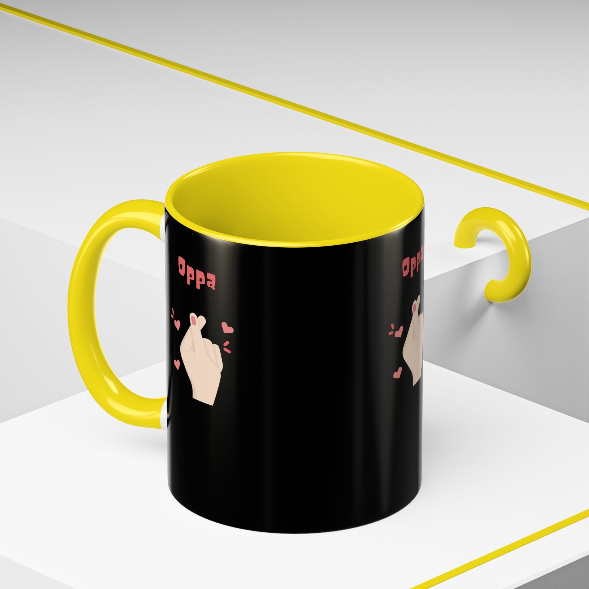 Oppa Heart Finger Coffee Mug — K-Pop Cute Accent Mug (11/15oz)
