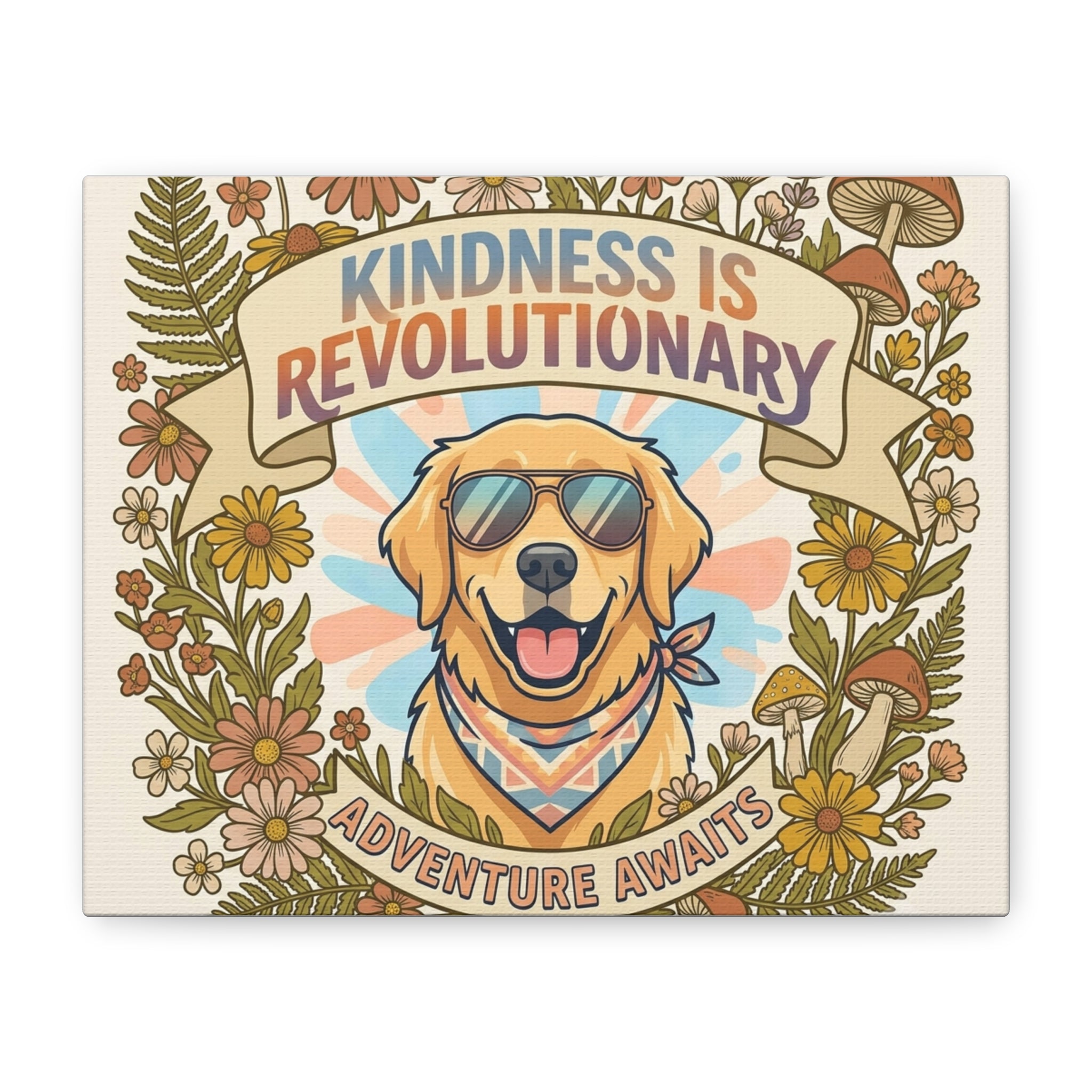 Kindness Is Revolutionary Canvas - Golden Retriever Adventure Wall Art
