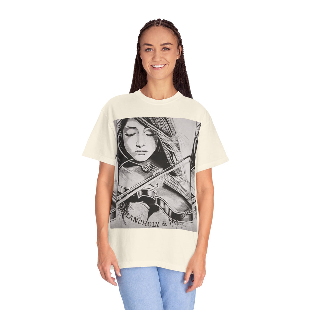 Violinist Graphic T-Shirt — “Where Words Fail, Music Speaks” Garment-Dyed Tee