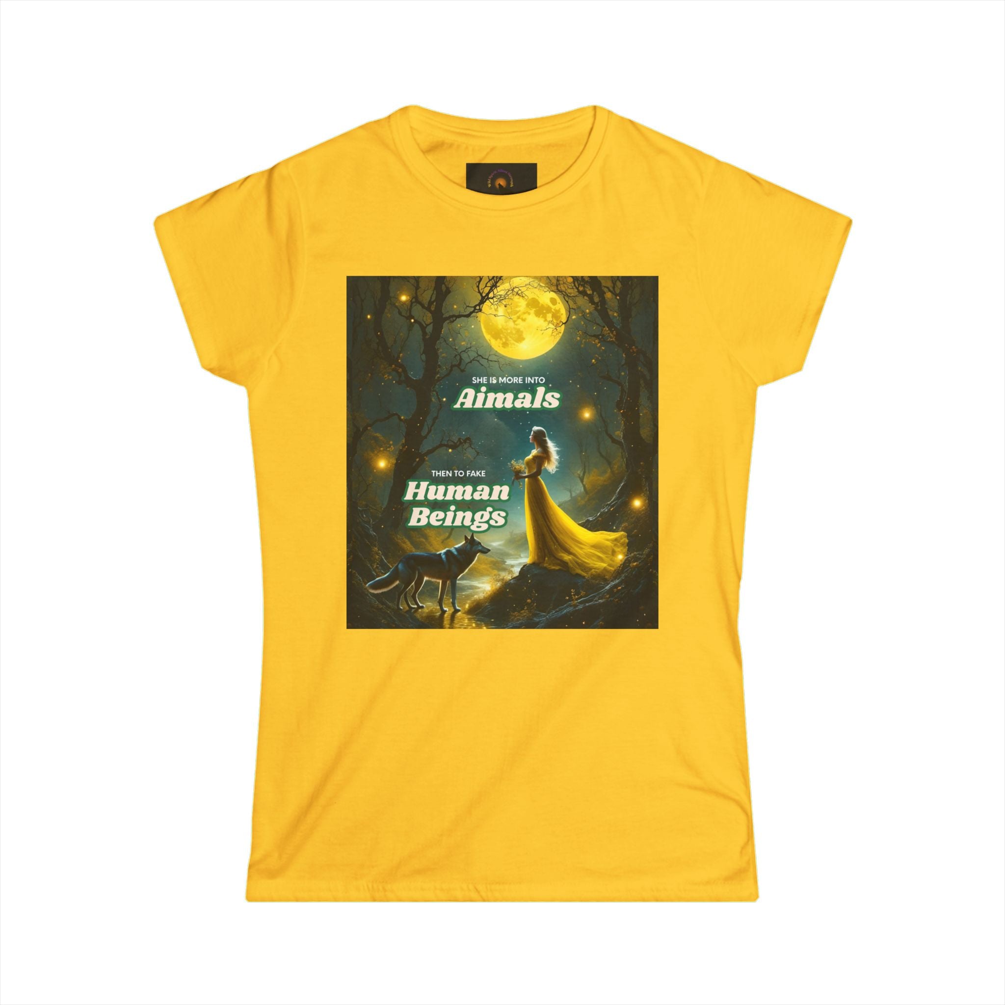 Women’s Tee - 'Animals Teach Us to Be Human Beings' Moonlight Wolf Graphic