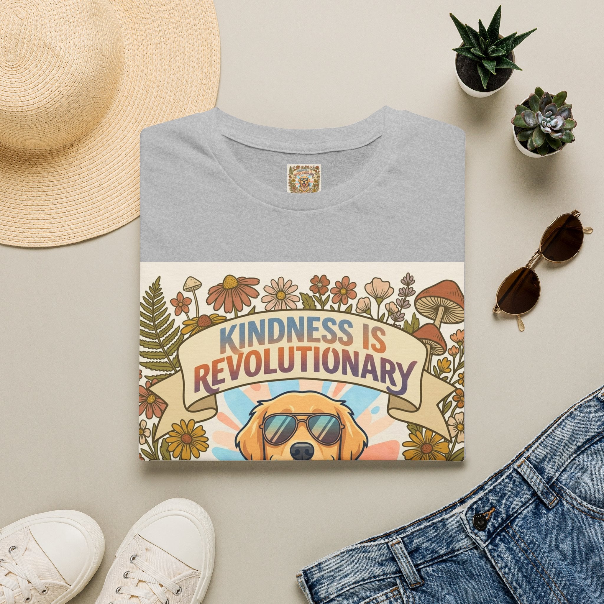 Kindness Is Revolutionary Graphic T-Shirt — Retro Dog Floral Design