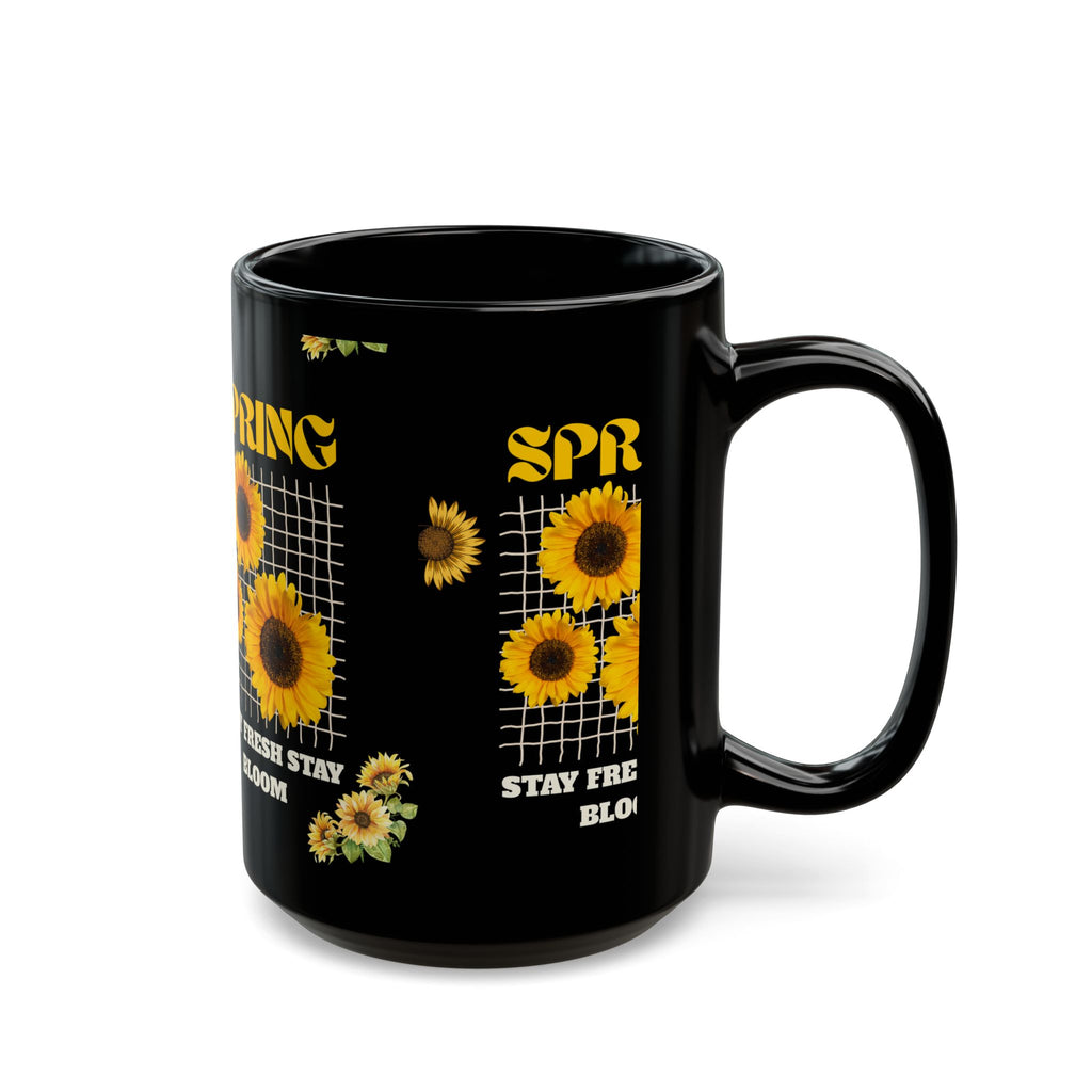 Spring Sunflowers Black Mug – “Stay Fresh Stay Bloom” 11oz/15oz