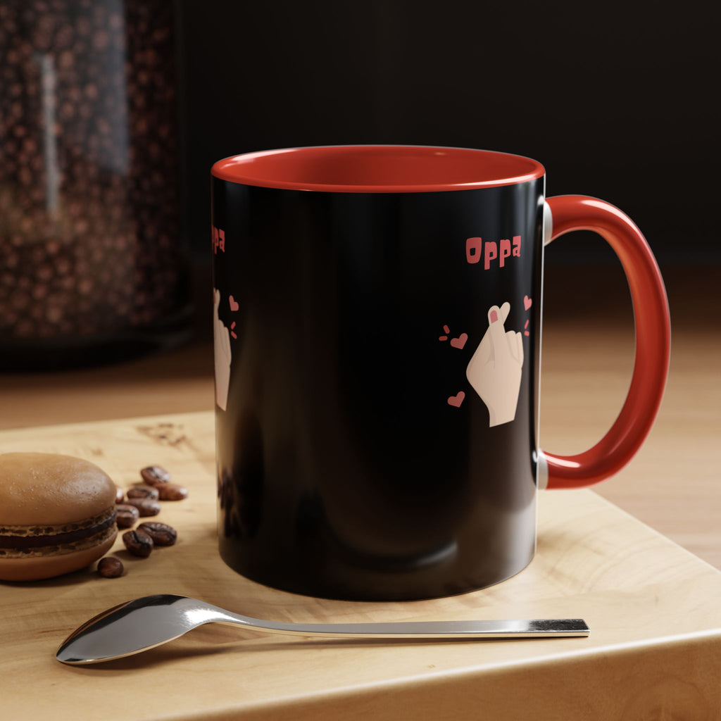 Oppa Heart Finger Mug — Cute K-Pop Accent Coffee Mug (11/15oz)