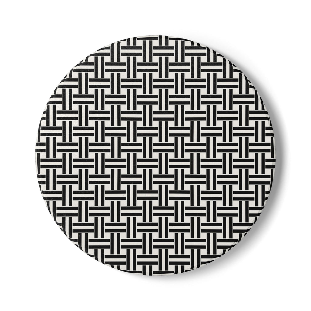 Black & White Woven Pattern Ceramic Coaster — Round Geometric Drink Mat