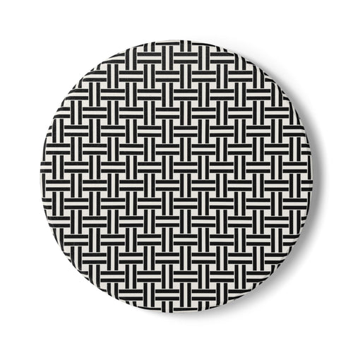 Black & White Woven Pattern Ceramic Coaster — Round Geometric Drink Mat