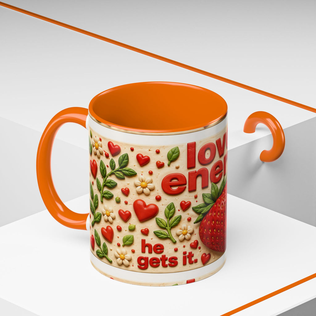 Accent Coffee Mug — "Lover Energy" Strawberry Floral Ceramic Mug (11/15oz)