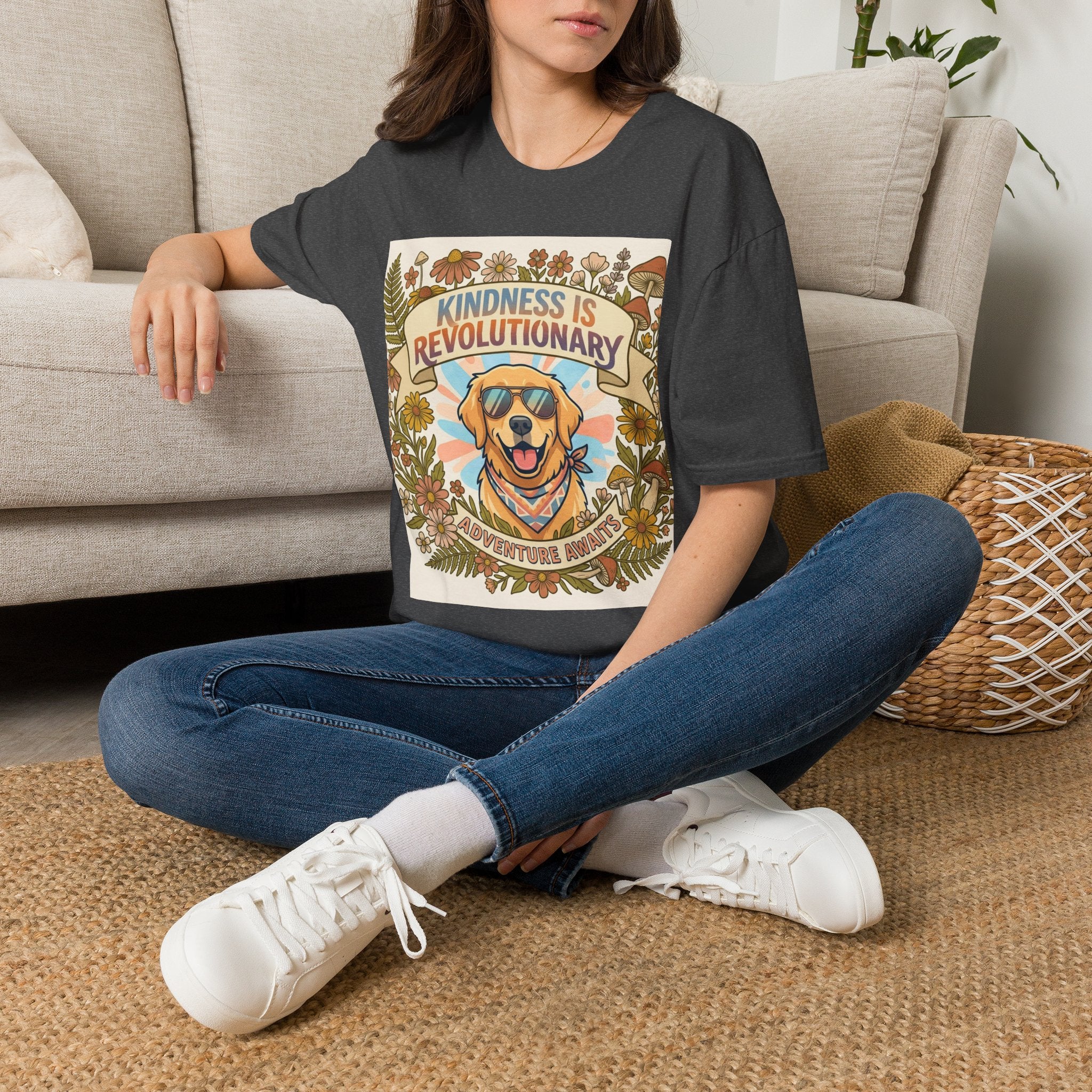 Kindness Is Revolutionary Graphic T-Shirt — Retro Dog Floral Design