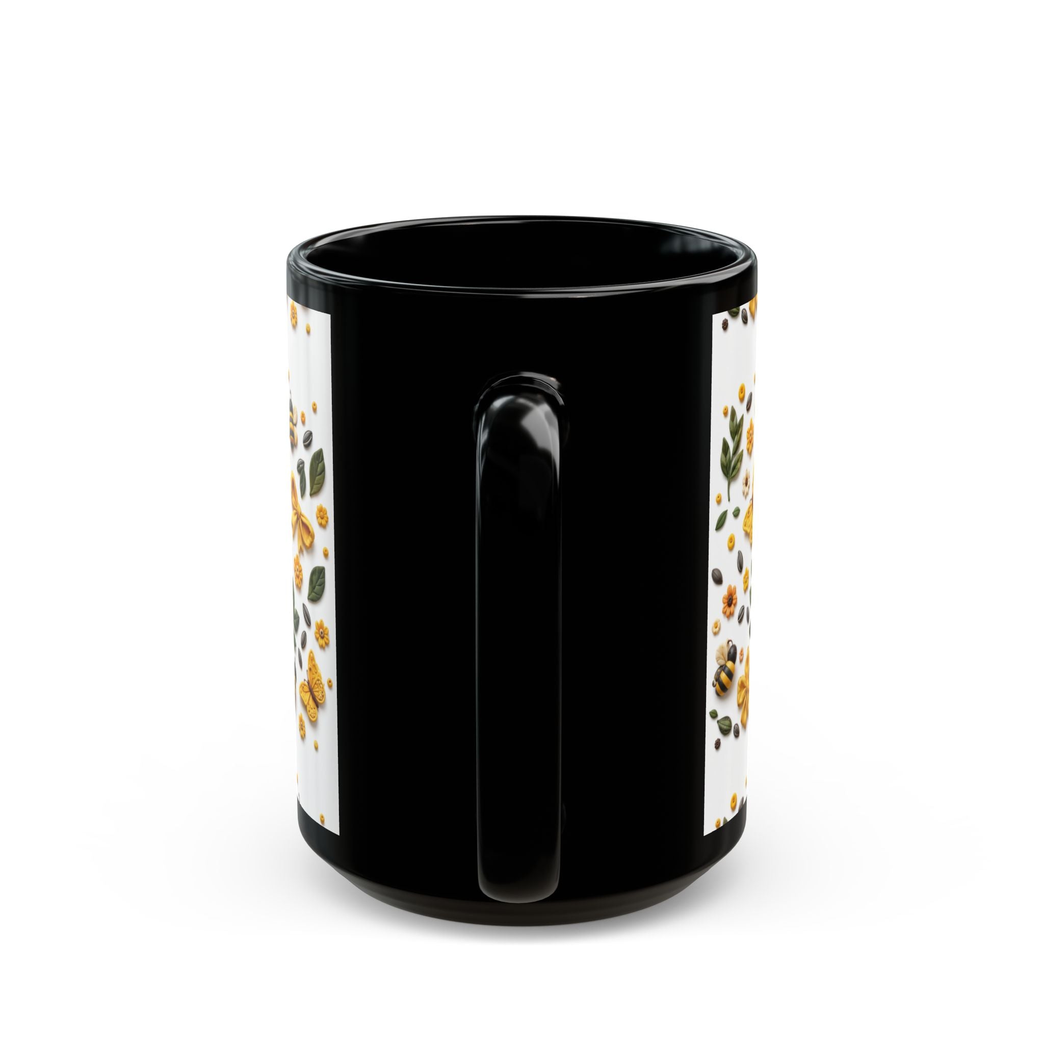Sunflower & Honey Black Mug — Floral Bee Coffee Cup (11oz, 15oz)