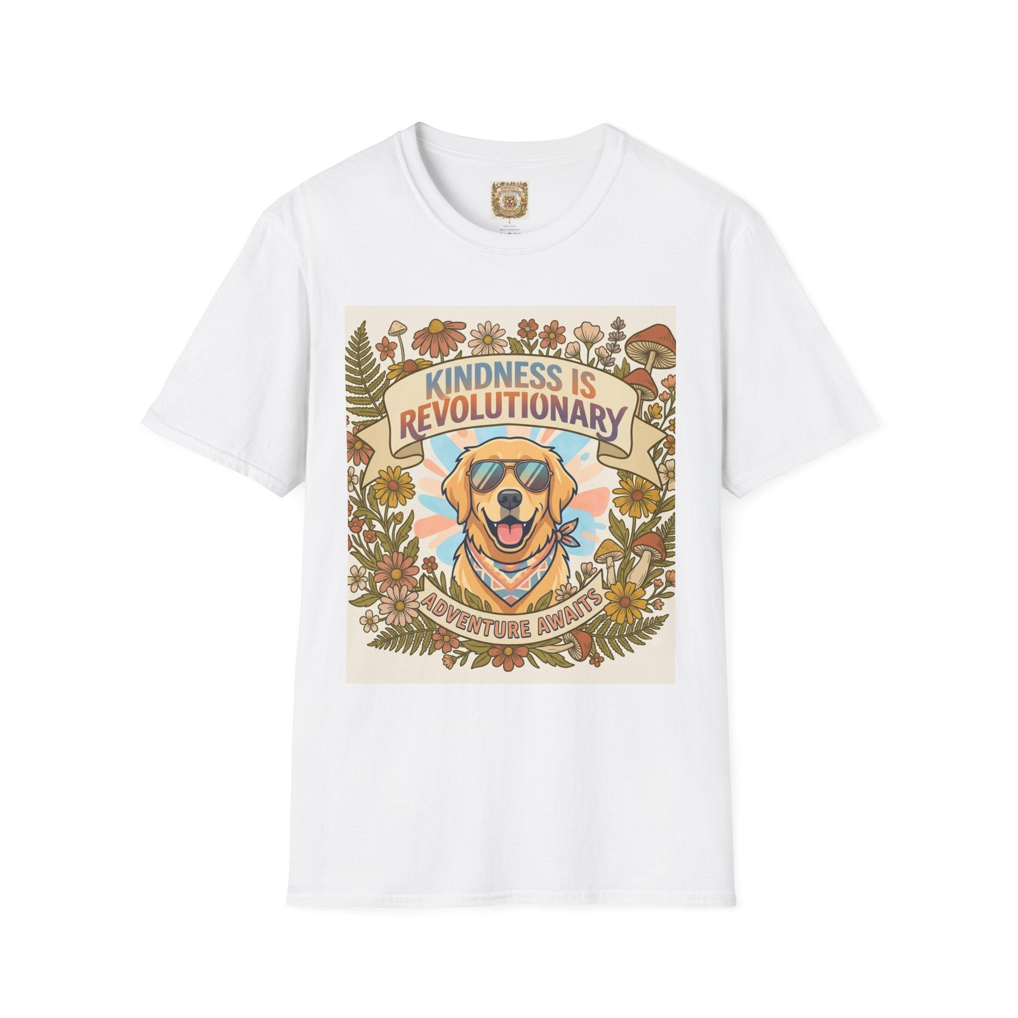 Kindness Is Revolutionary Graphic T-Shirt — Retro Dog Floral Design