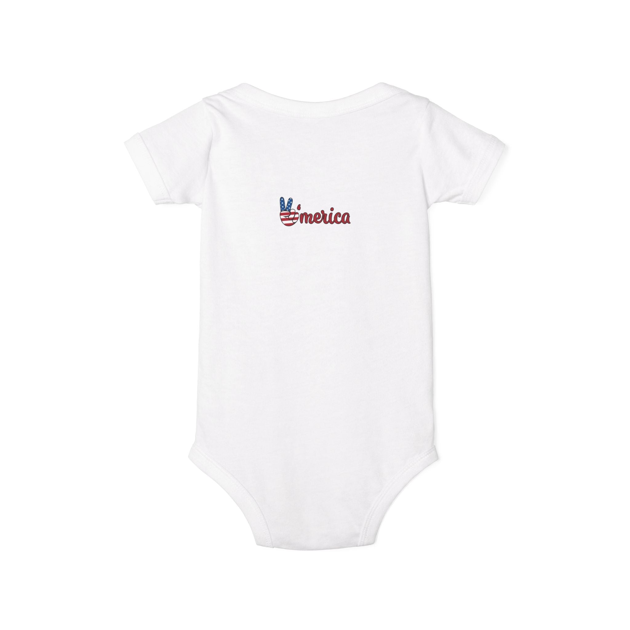 'Merica Baby Onesie – Patriotic Infant Jersey One-Piece with USA Flag Peace Hand Design