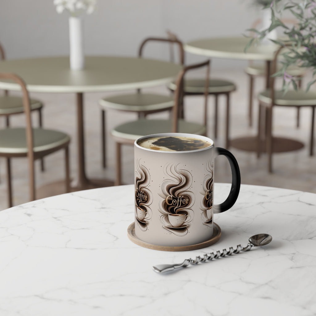 Color-Changing Coffee Mug, 11oz — Heat-Reveal Steaming Coffee Design