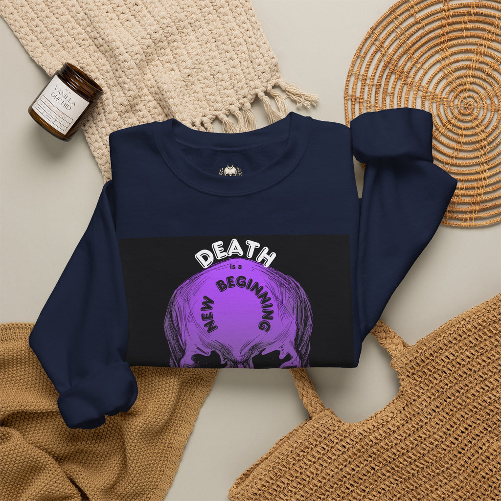 Death Skull Crewneck Sweatshirt — "Where Pain Ends and Peace Begins" Gothic Grim Reaper Pullover