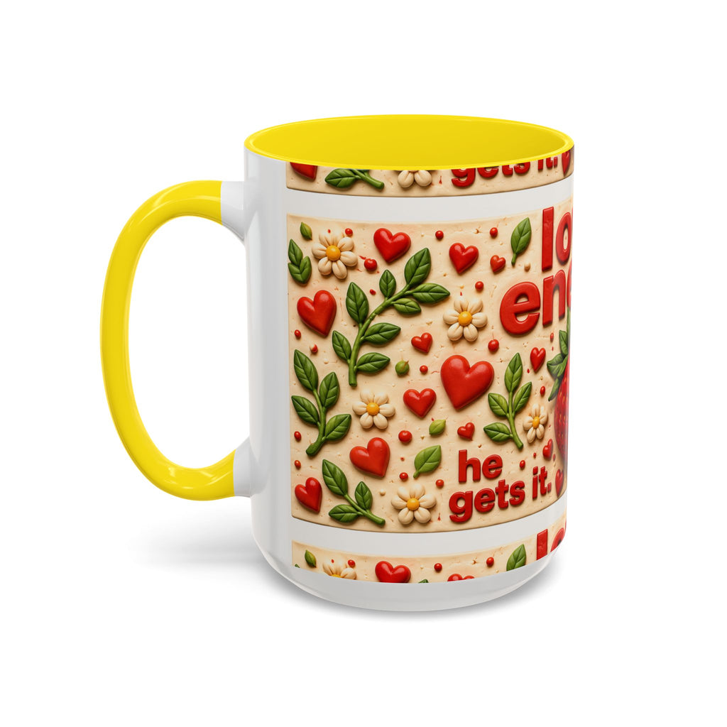 Accent Coffee Mug — "Lover Energy" Strawberry Floral Ceramic Mug (11/15oz)