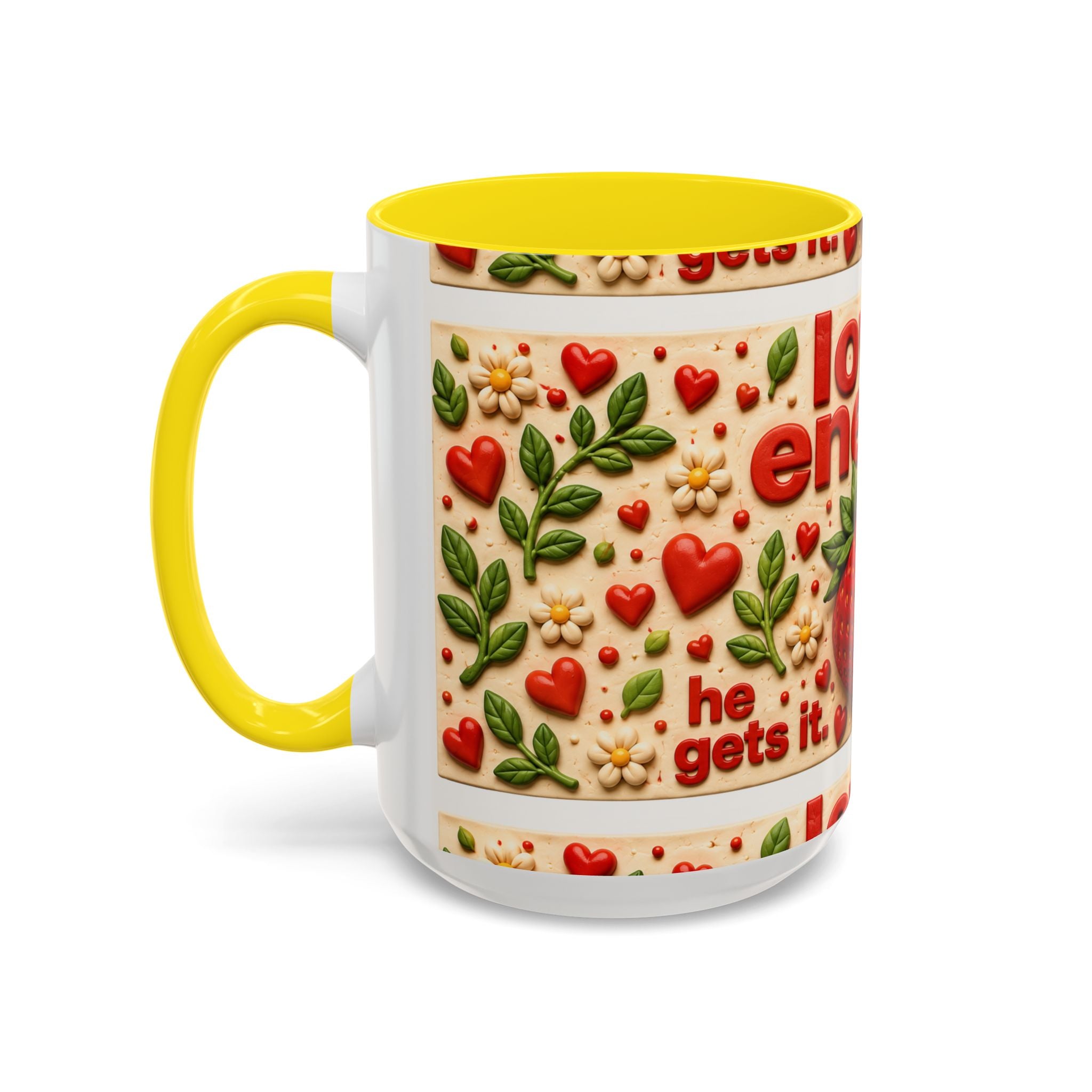 Accent Coffee Mug — "Lover Energy" Strawberry Floral Ceramic Mug (11/15oz)