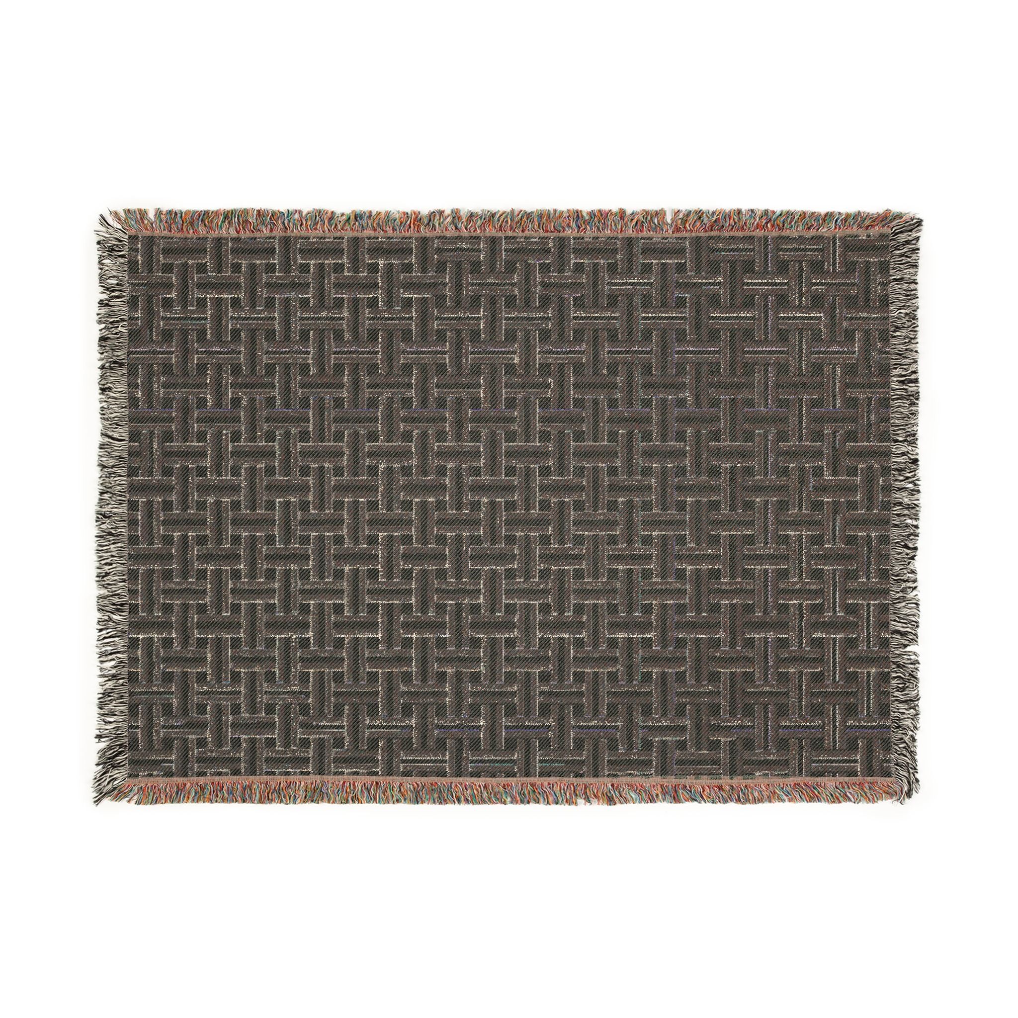 Woven Blanket — Neutral Geometric Throw Blanket, Basketweave Pattern Cozy Home Decor