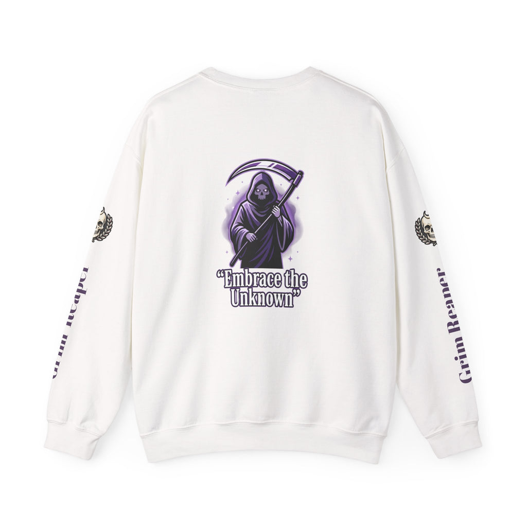 Death Skull Crewneck Sweatshirt — "Where Pain Ends and Peace Begins" Gothic Grim Reaper Pullover