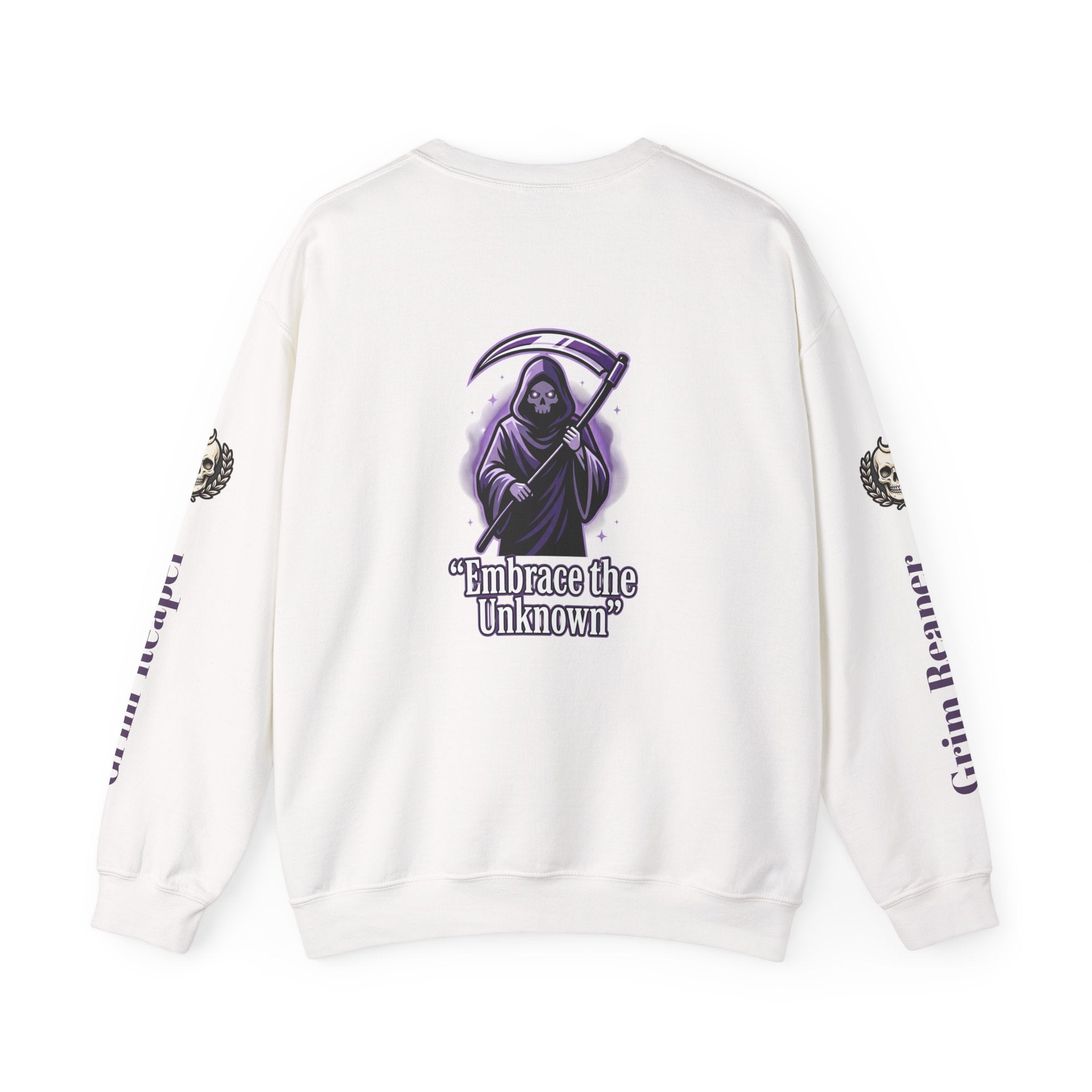 Death Skull Crewneck Sweatshirt — "Where Pain Ends and Peace Begins" Gothic Grim Reaper Pullover