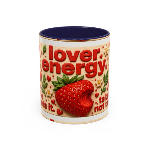 Accent Coffee Mug — "Lover Energy" Strawberry Floral Ceramic Mug (11/15oz)
