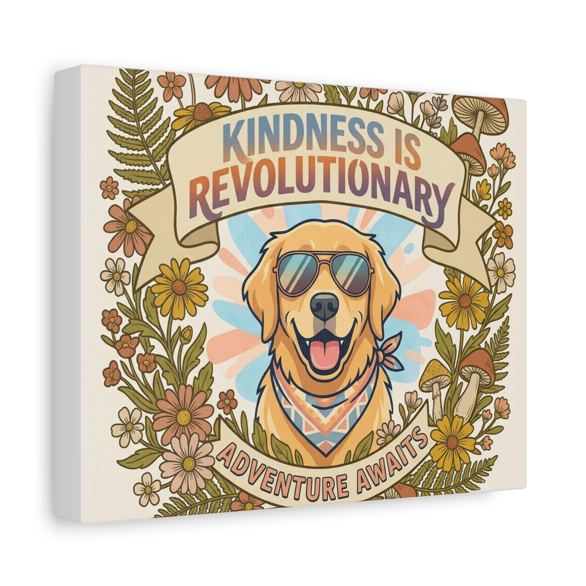 Kindness Is Revolutionary Canvas - Golden Retriever Adventure Wall Art