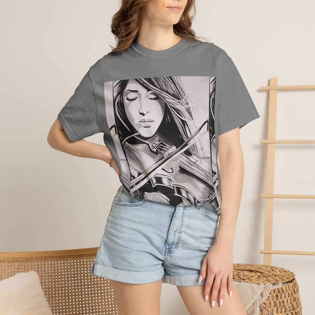 Violinist Graphic T-Shirt — “Where Words Fail, Music Speaks” Garment-Dyed Tee