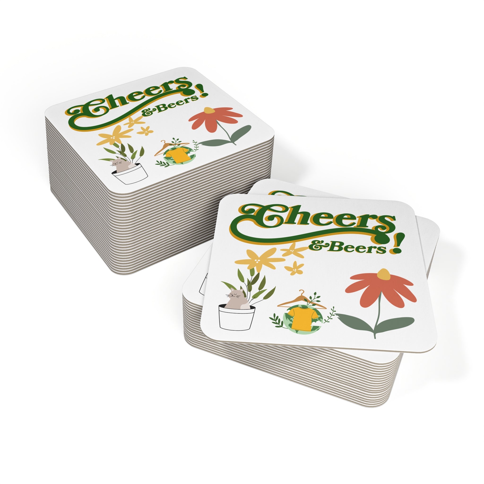 Cheers & Beers Coasters — Retro Floral Drink Coasters (Set of 50/100)