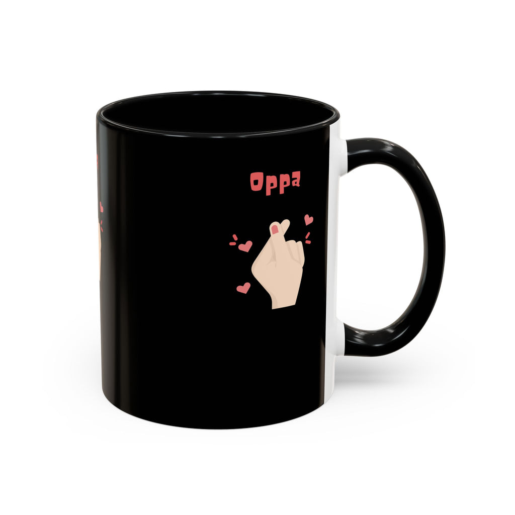 Oppa Heart Finger Coffee Mug — K-Pop Cute Accent Mug (11/15oz)