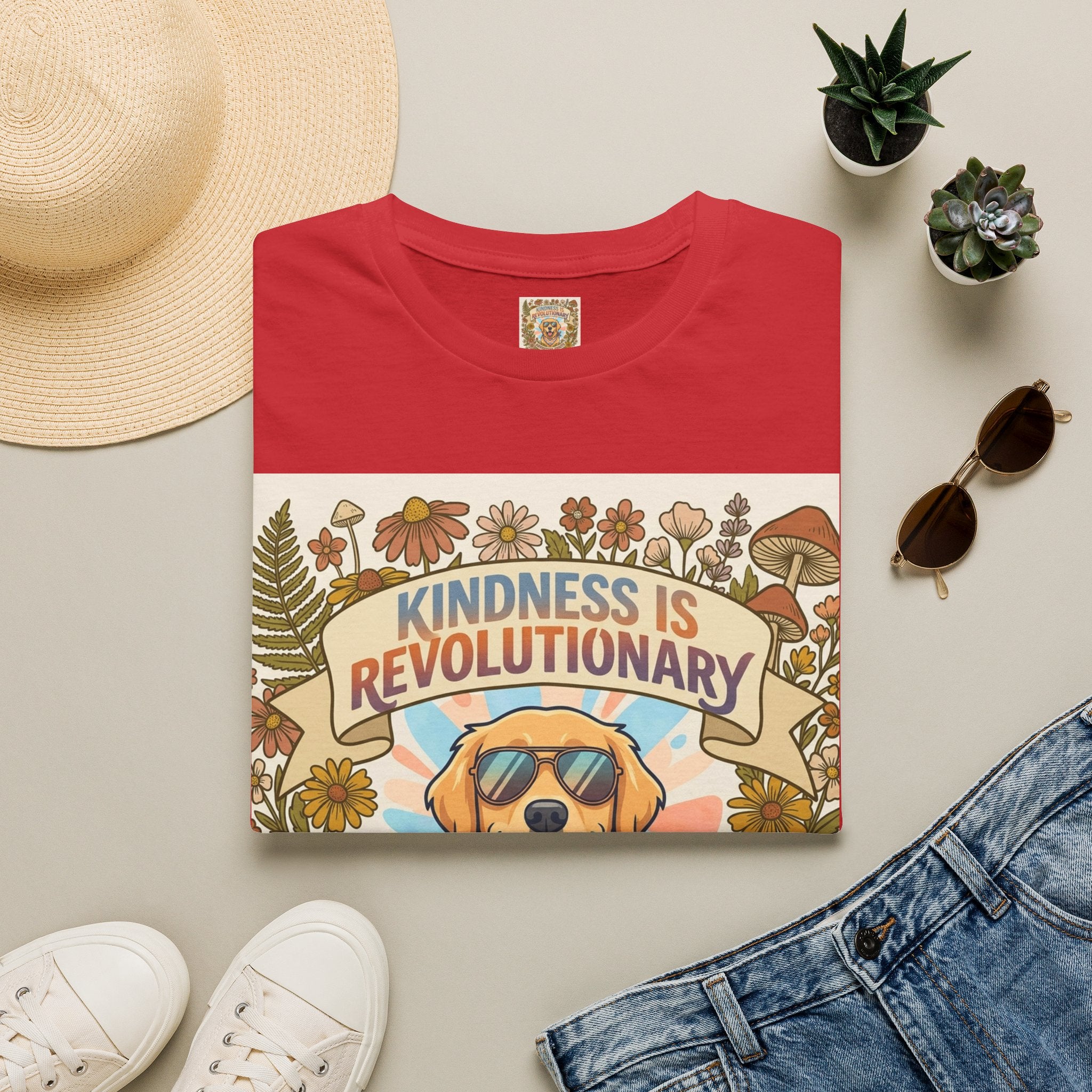 Kindness Is Revolutionary Graphic T-Shirt — Retro Dog Floral Design