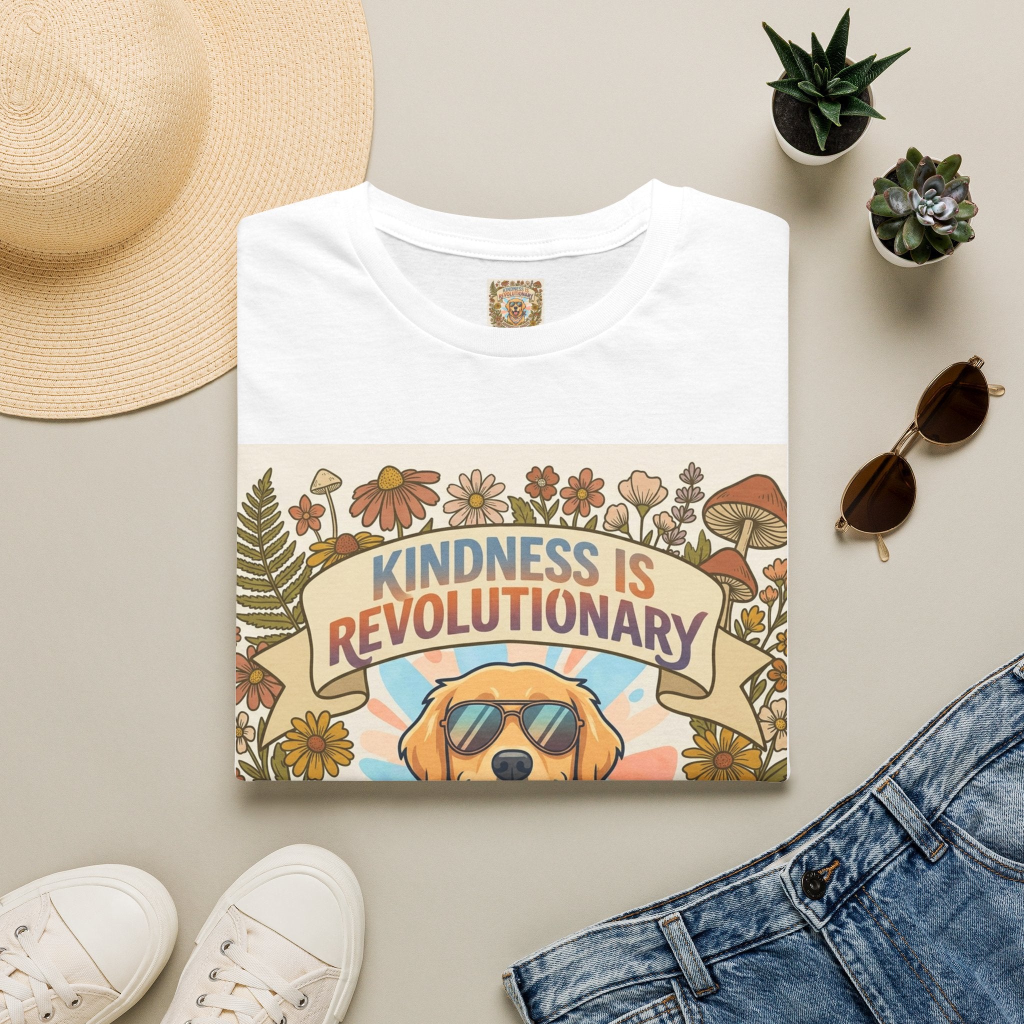 Kindness Is Revolutionary Graphic T-Shirt — Retro Dog Floral Design