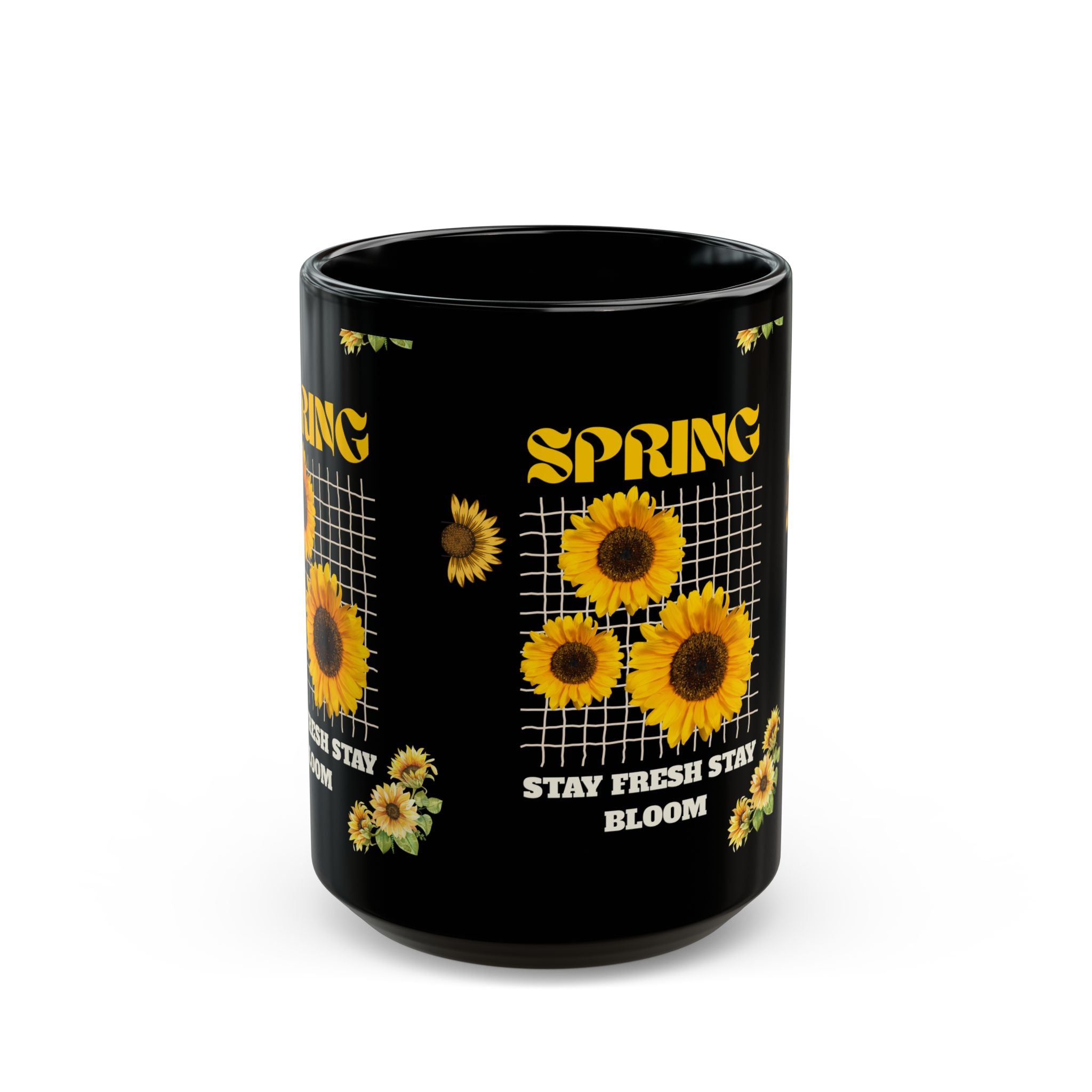 Spring Sunflowers Black Mug – “Stay Fresh Stay Bloom” 11oz/15oz