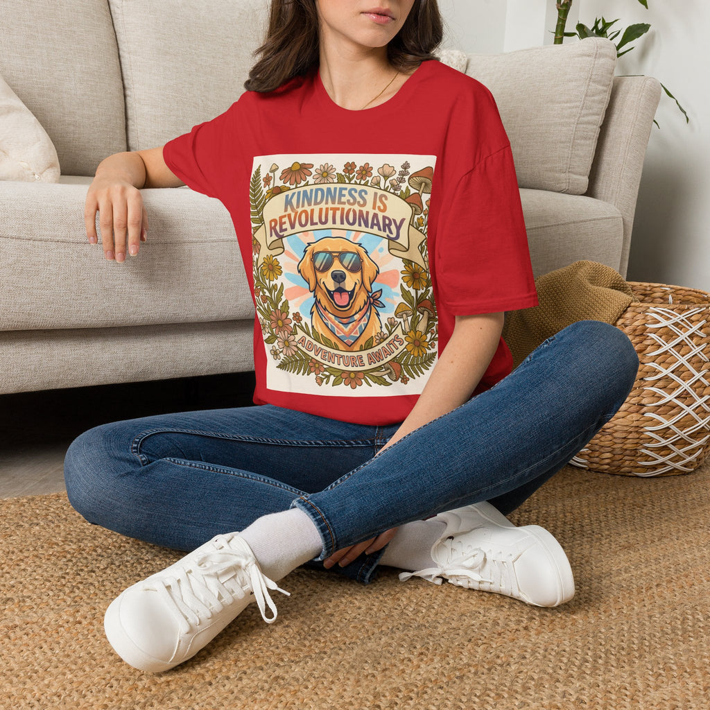 Kindness Is Revolutionary Graphic T-Shirt — Retro Dog Floral Design