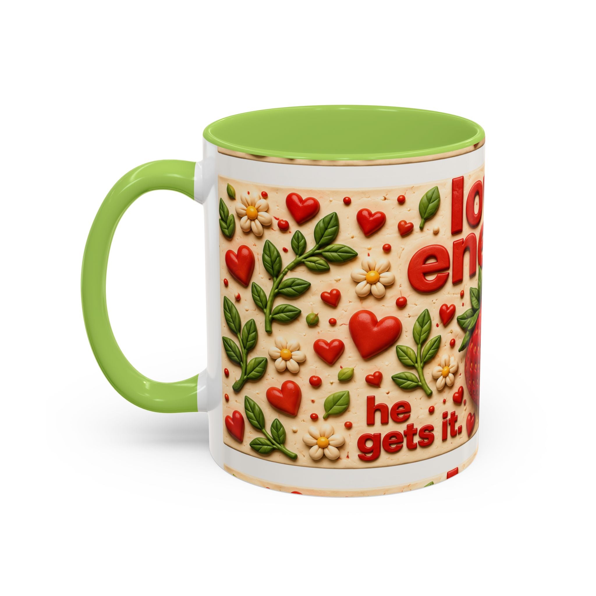 Accent Coffee Mug — "Lover Energy" Strawberry Floral Ceramic Mug (11/15oz)