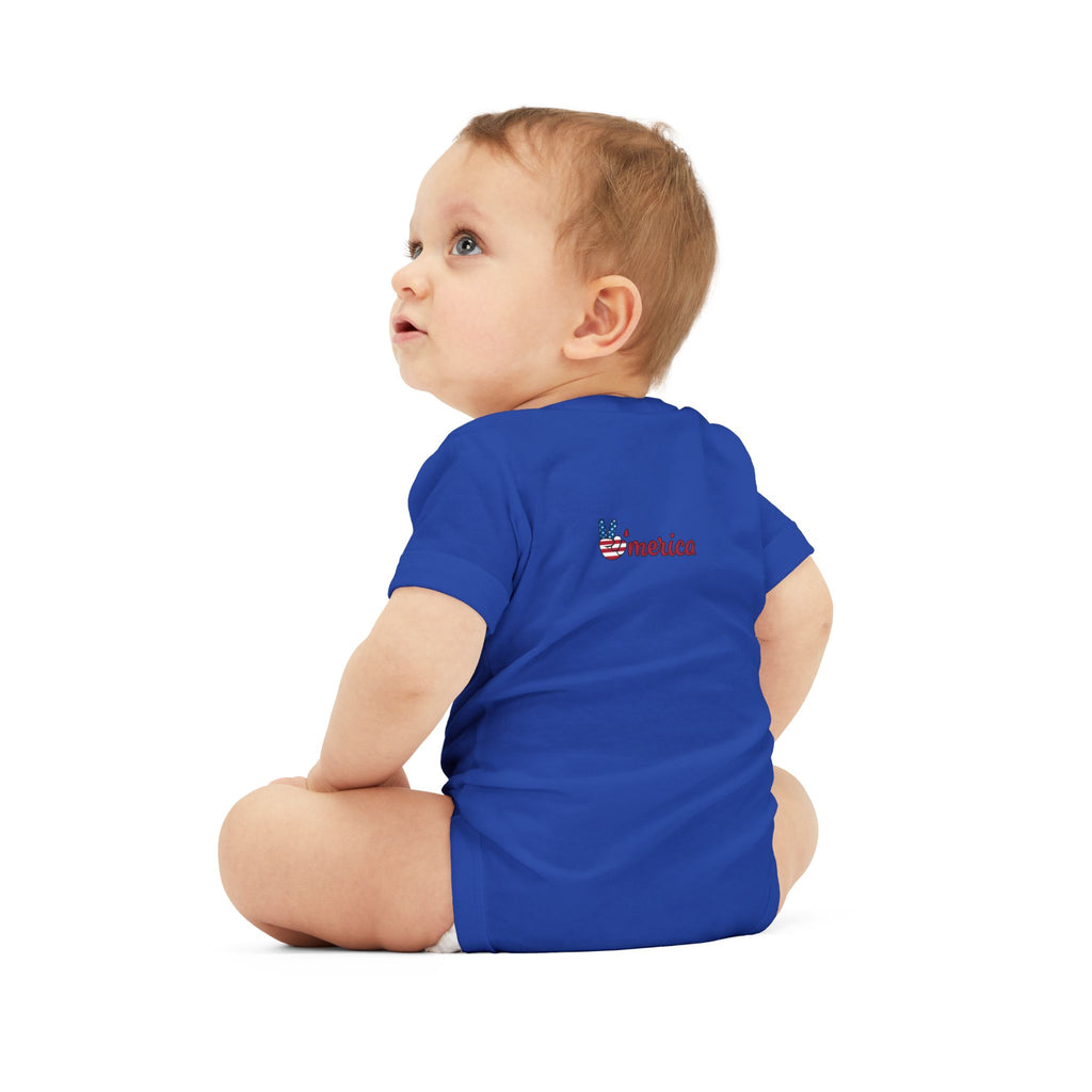 'Merica Baby Onesie – Patriotic Infant Jersey One-Piece with USA Flag Peace Hand Design