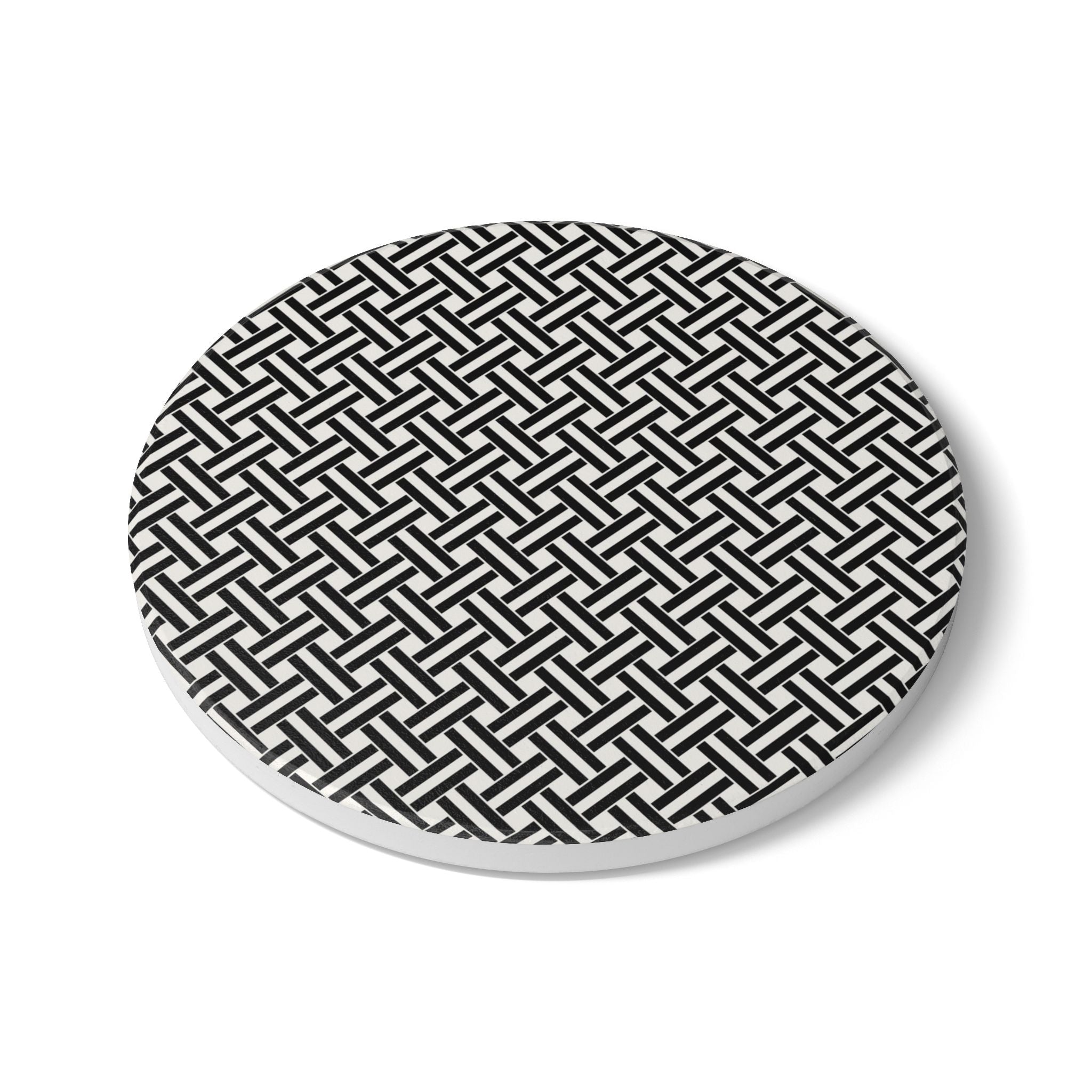 Black & White Woven Pattern Ceramic Coaster — Round Geometric Drink Mat