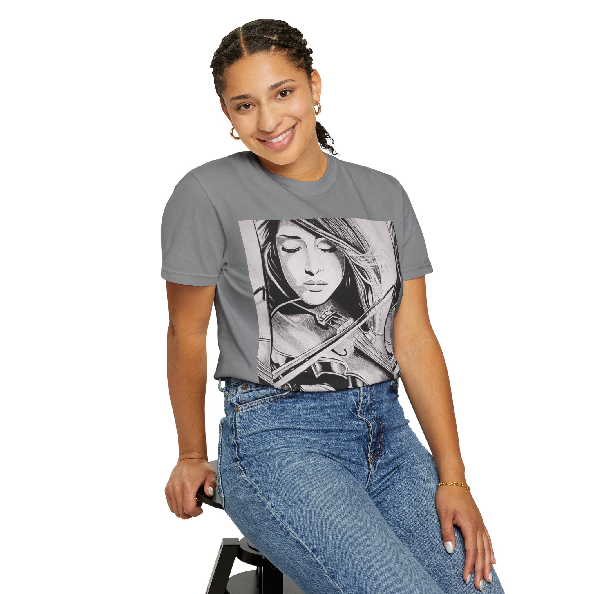 Violinist Graphic T-Shirt — “Where Words Fail, Music Speaks” Garment-Dyed Tee