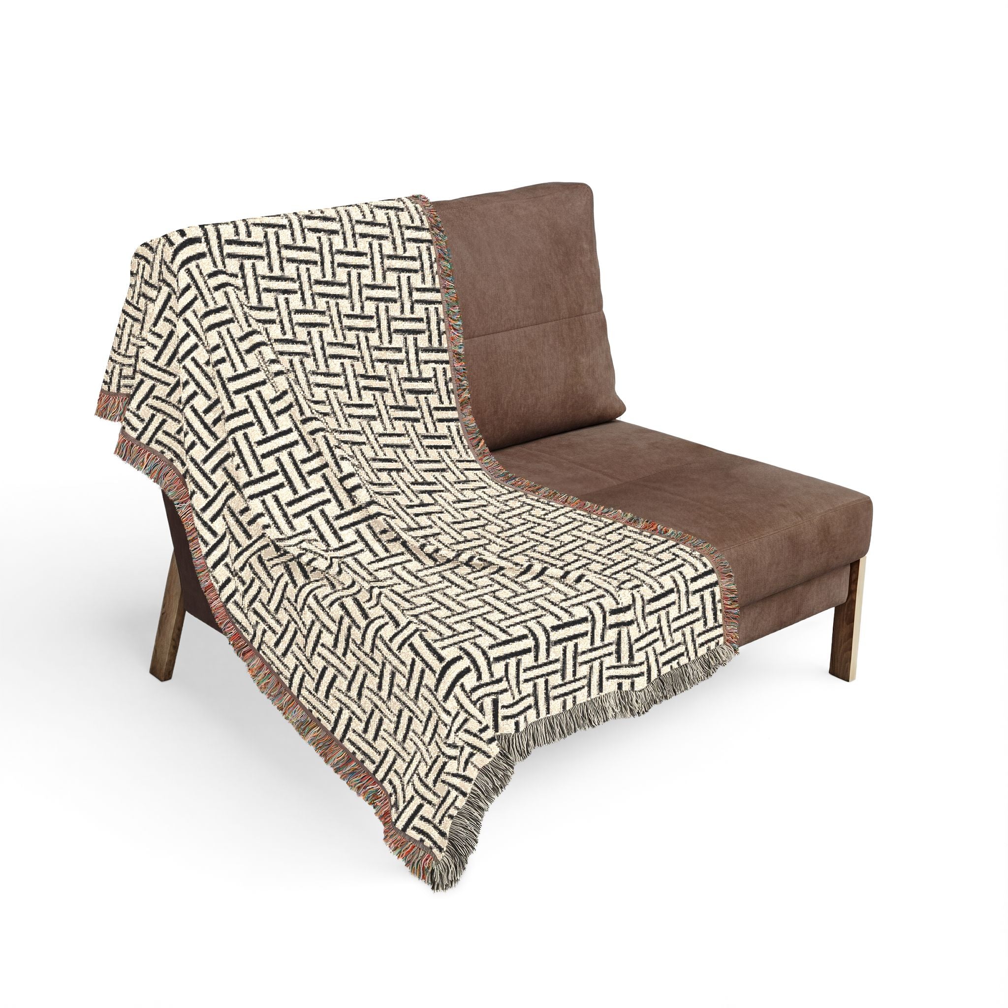 Woven Blanket — Neutral Geometric Throw Blanket, Basketweave Pattern Cozy Home Decor