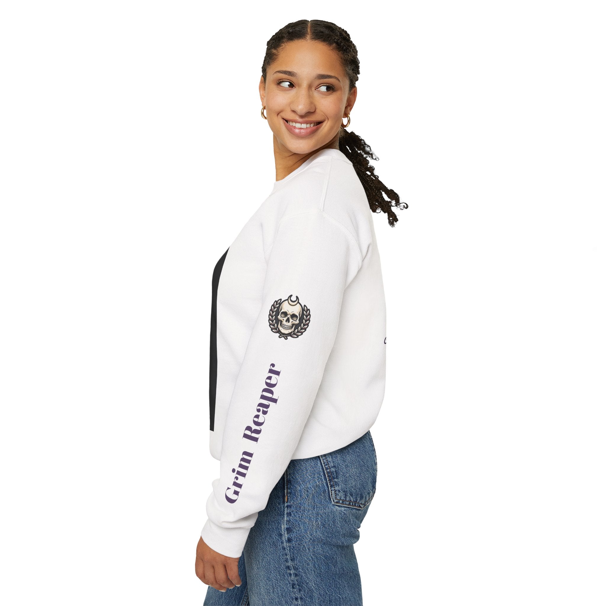 Death Skull Crewneck Sweatshirt — "Where Pain Ends and Peace Begins" Gothic Grim Reaper Pullover