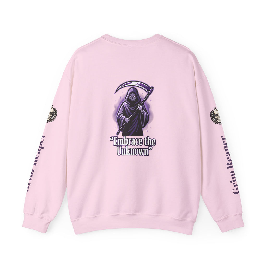 Death Skull Crewneck Sweatshirt — "Where Pain Ends and Peace Begins" Gothic Grim Reaper Pullover
