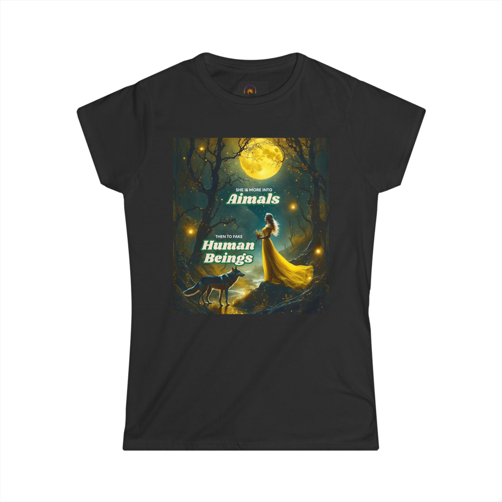 Women’s Tee - 'Animals Teach Us to Be Human Beings' Moonlight Wolf Graphic