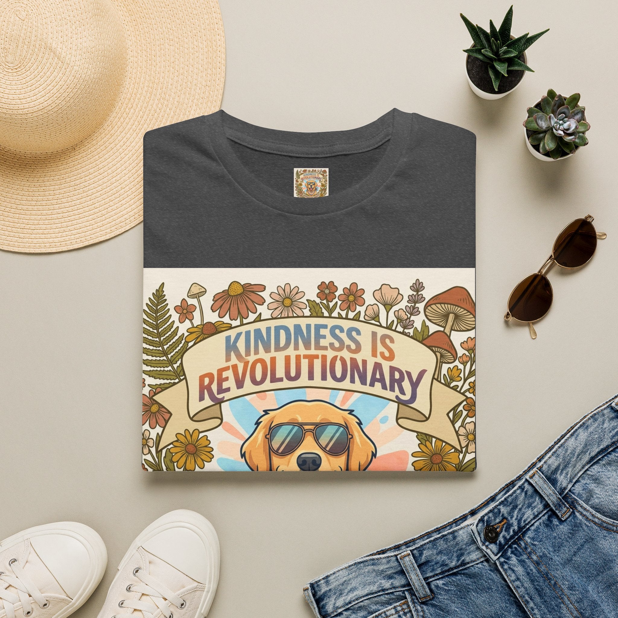 Kindness Is Revolutionary Graphic T-Shirt — Retro Dog Floral Design