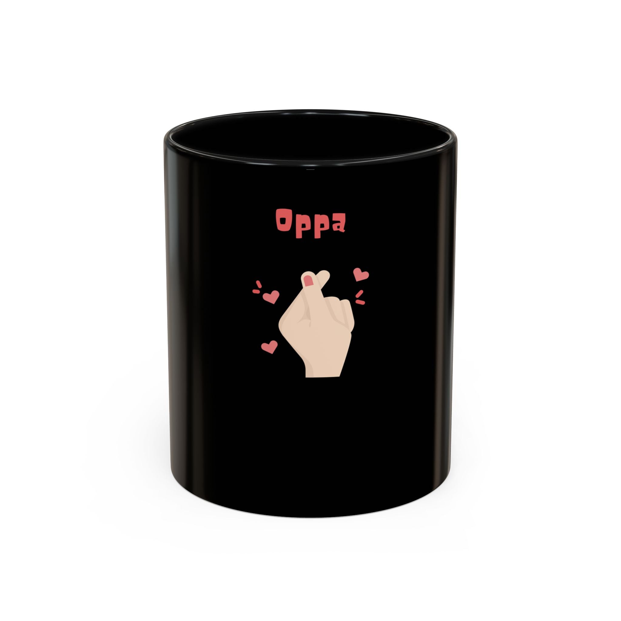 Oppa Heart Finger Coffee Mug — K-Pop Cute Accent Mug (11/15oz)