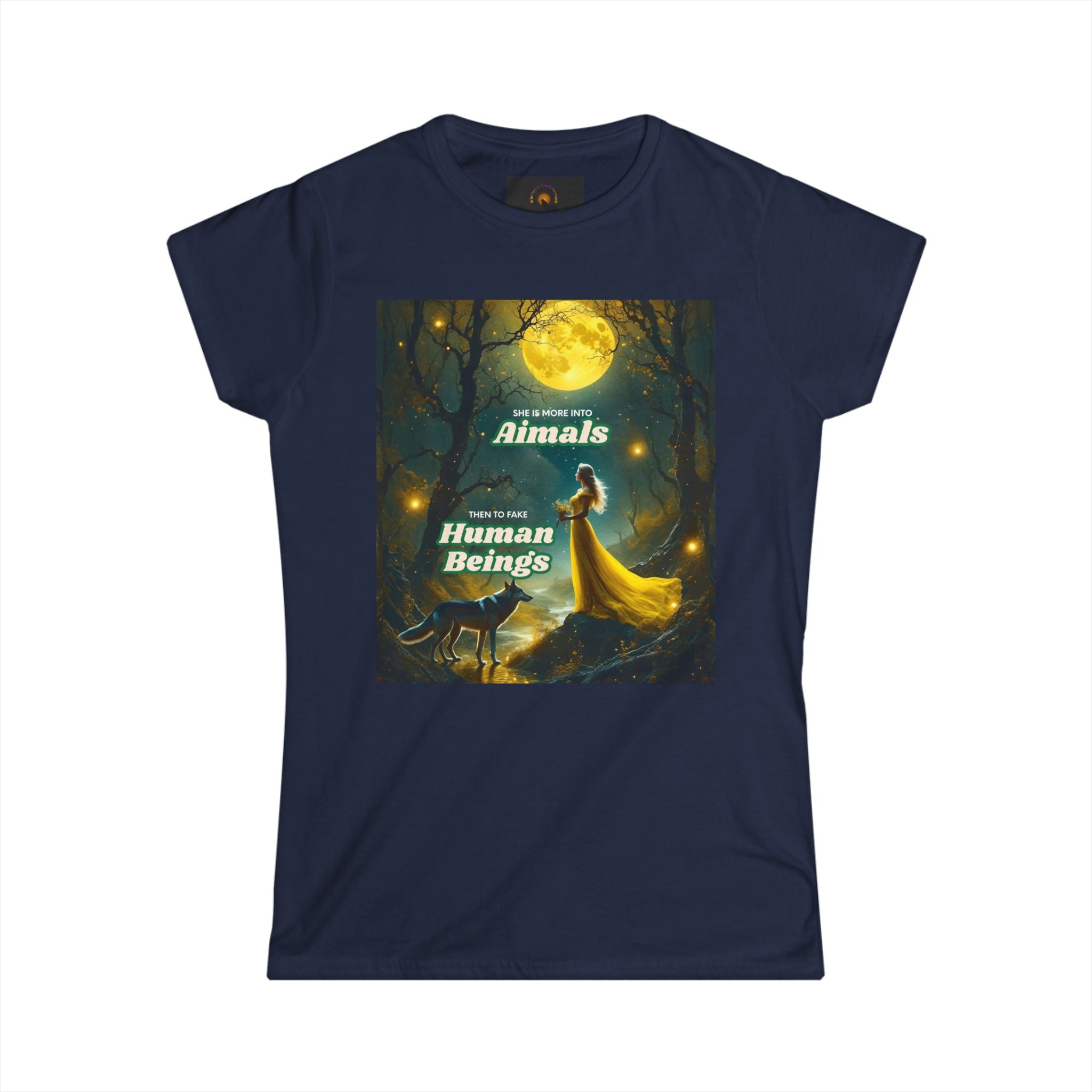 Women’s Tee - 'Animals Teach Us to Be Human Beings' Moonlight Wolf Graphic