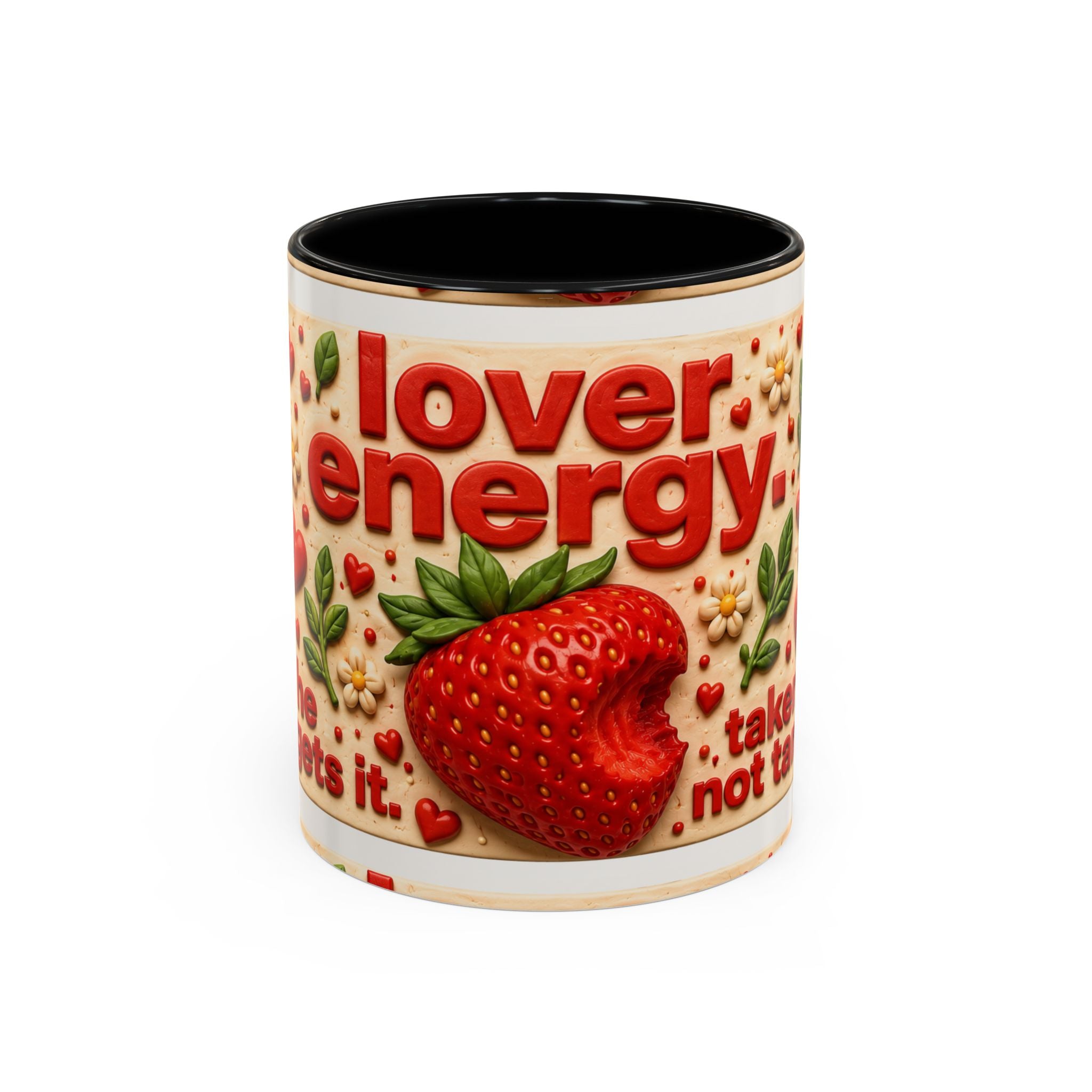 Accent Coffee Mug — "Lover Energy" Strawberry Floral Ceramic Mug (11/15oz)