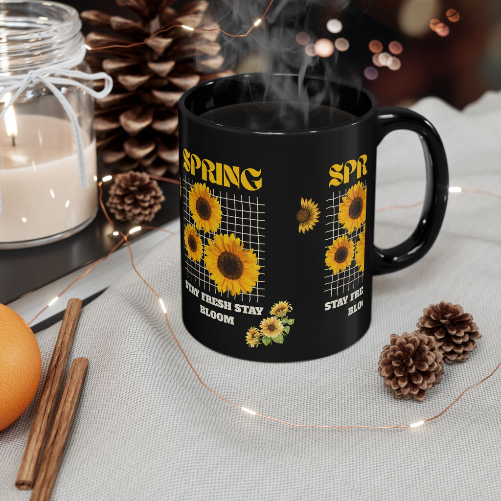 Spring Sunflowers Black Mug – “Stay Fresh Stay Bloom” 11oz/15oz