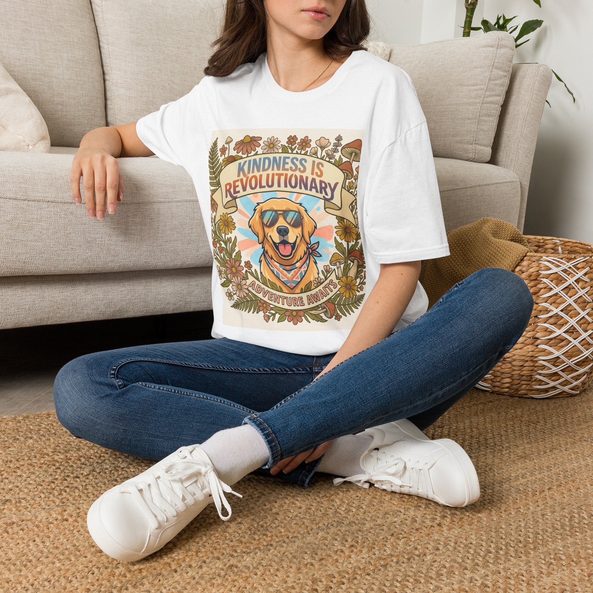 Kindness Is Revolutionary Graphic T-Shirt — Retro Dog Floral Design