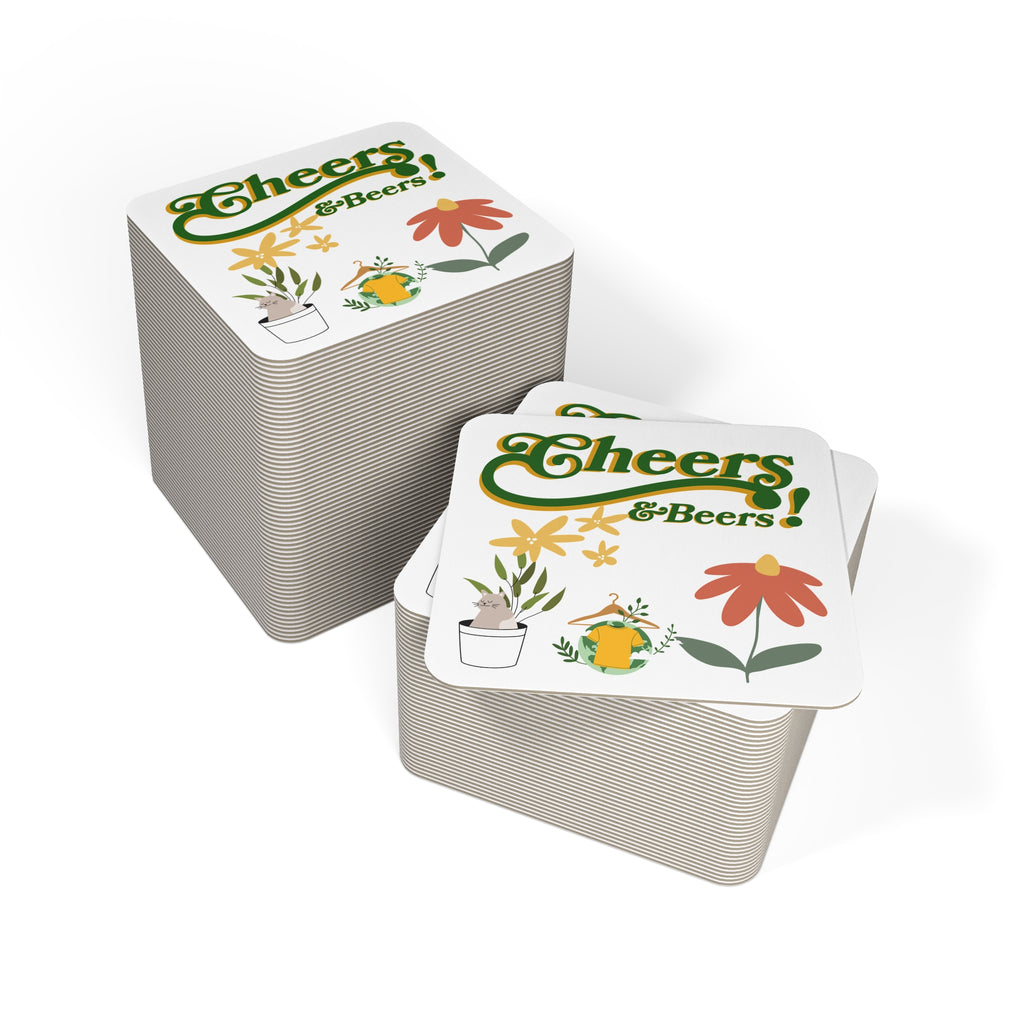Cheers & Beers Coasters — Retro Floral Drink Coasters (Set of 50/100)