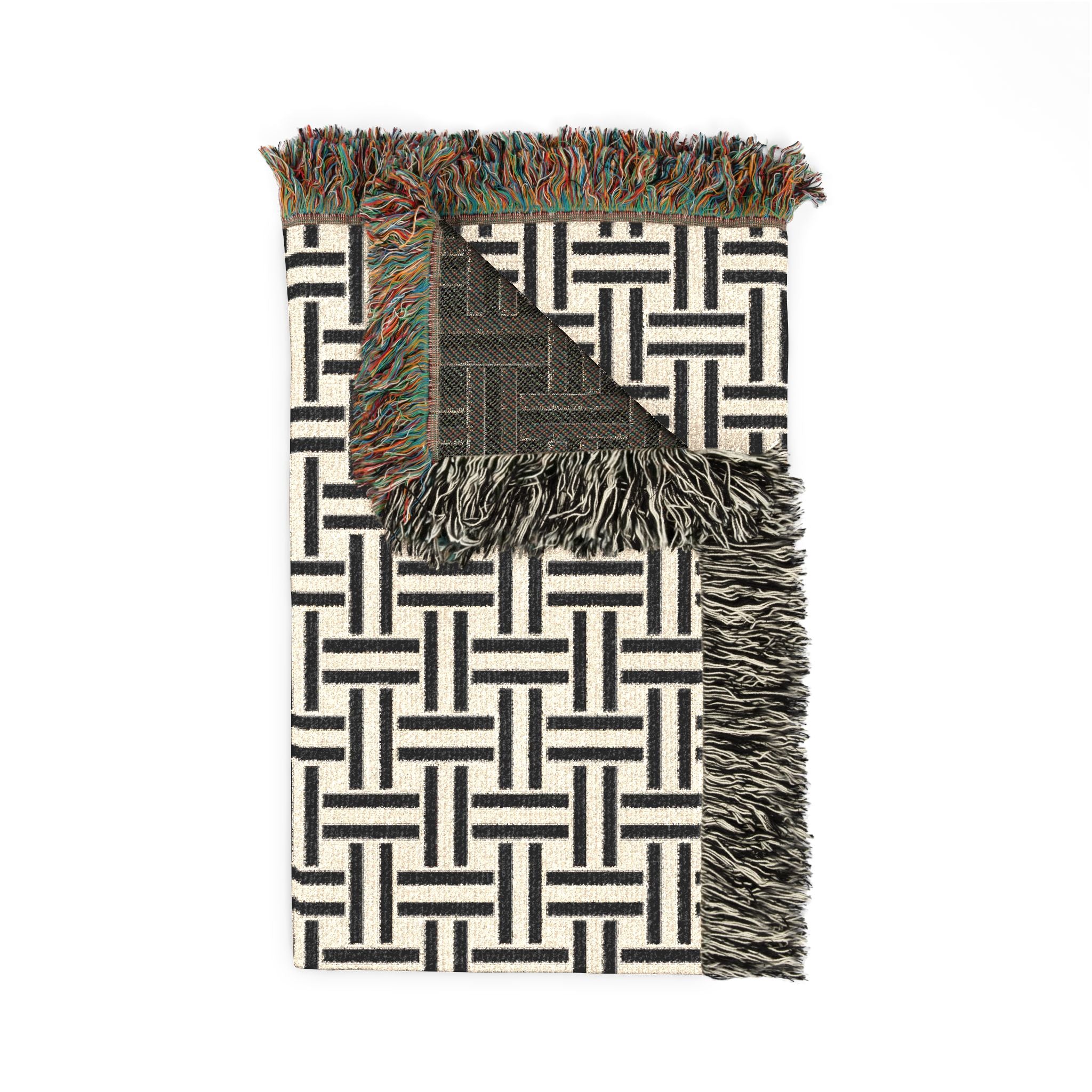 Woven Blanket — Neutral Geometric Throw Blanket, Basketweave Pattern Cozy Home Decor