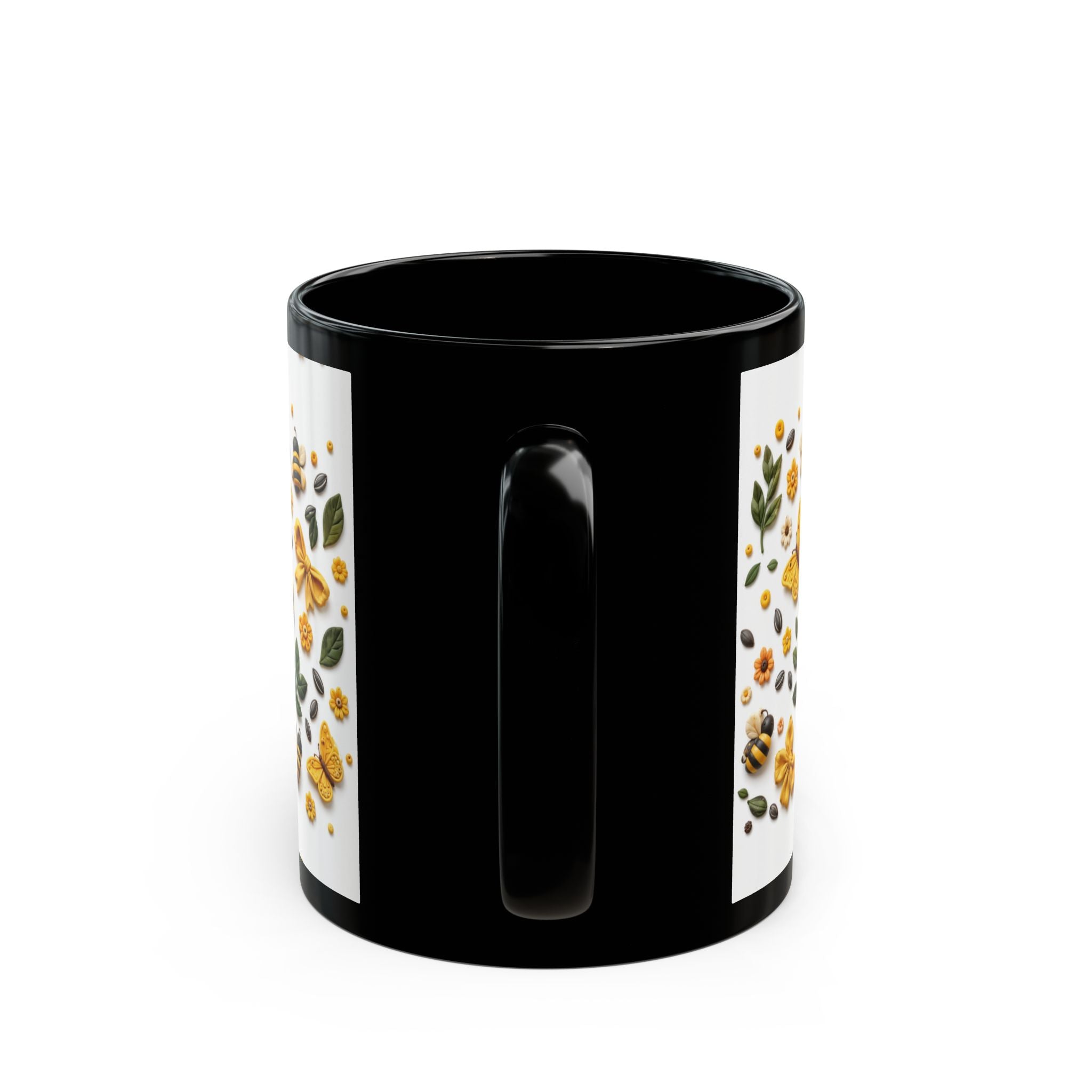 Sunflower & Honey Black Mug — Floral Bee Coffee Cup (11oz, 15oz)