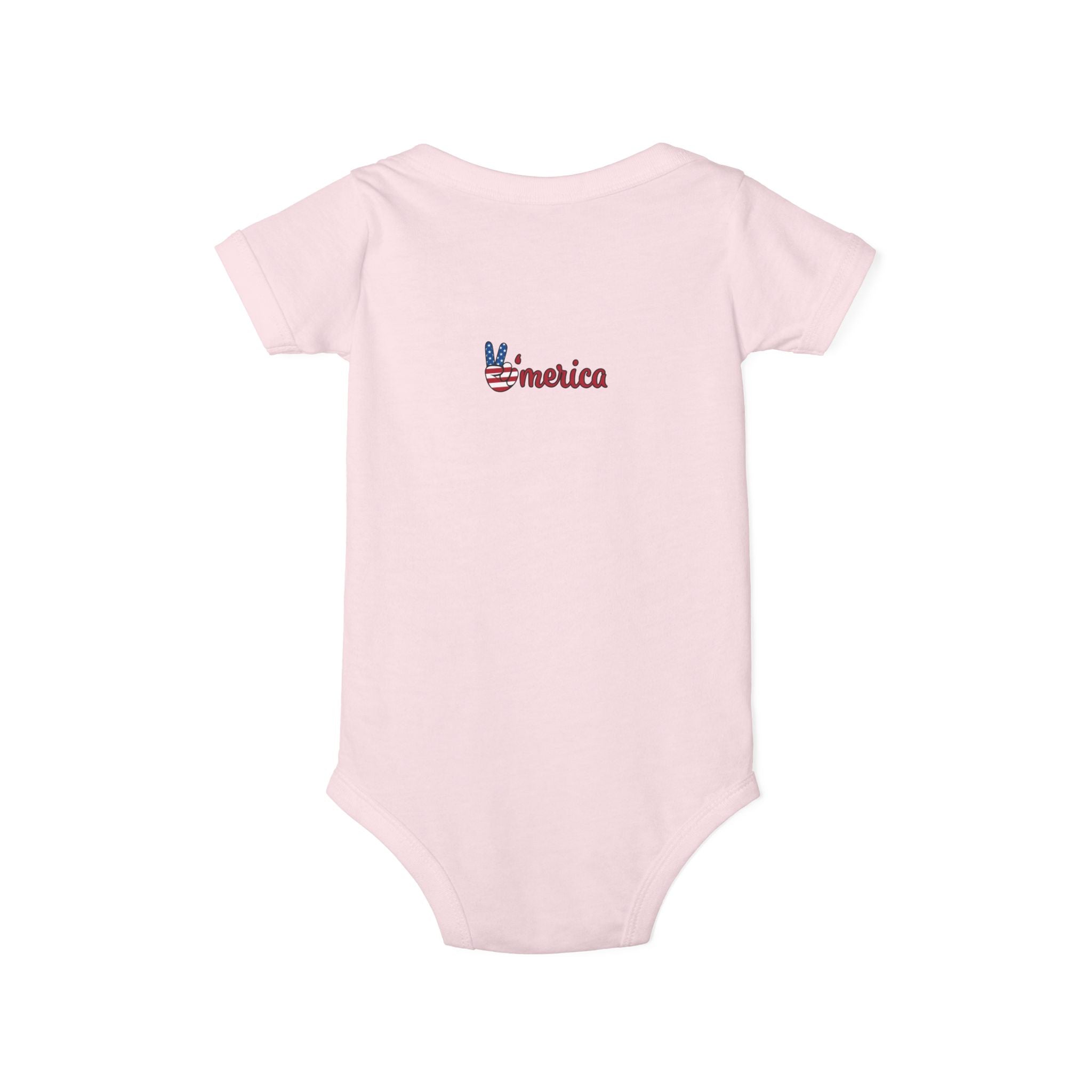 'Merica Baby Onesie – Patriotic Infant Jersey One-Piece with USA Flag Peace Hand Design