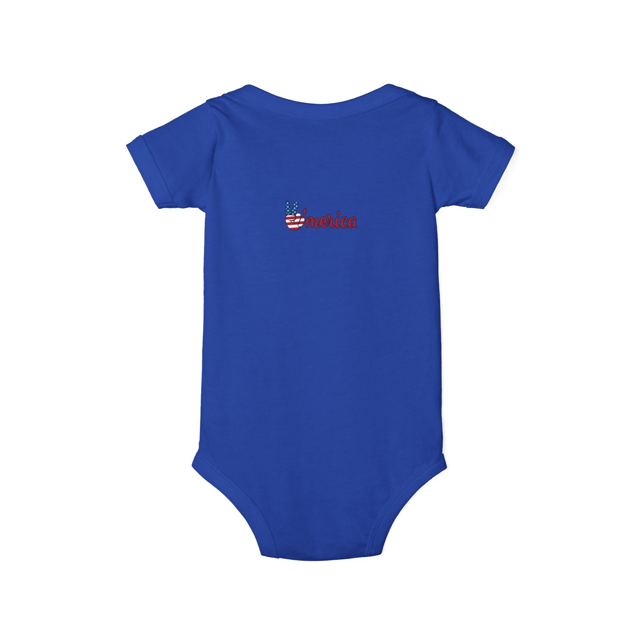 'Merica Baby Onesie – Patriotic Infant Jersey One-Piece with USA Flag Peace Hand Design